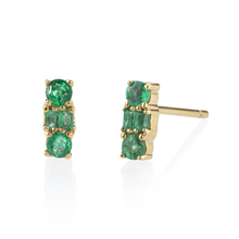  Yellow Gold MIxed Cut Emerald Stud Earrings