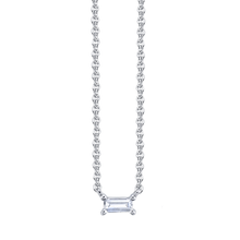  18K White Gold Single Diamond Baguette Necklace