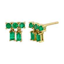  Yellow Gold Mixed Cut Drop Emerald Stud Earrings