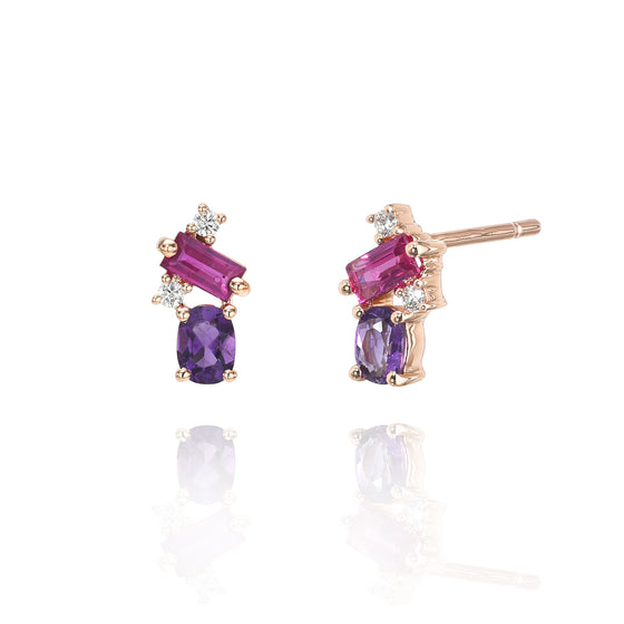 Mixed Cut Amethyst & Pink Sapphire Colored Studs