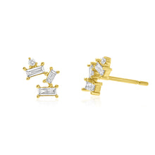  Mixed Baguette & Round Yellow Gold Stud Earrings