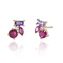 Mixed Cut Ruby, Pink Sapphire & Amethyst Colored Studs