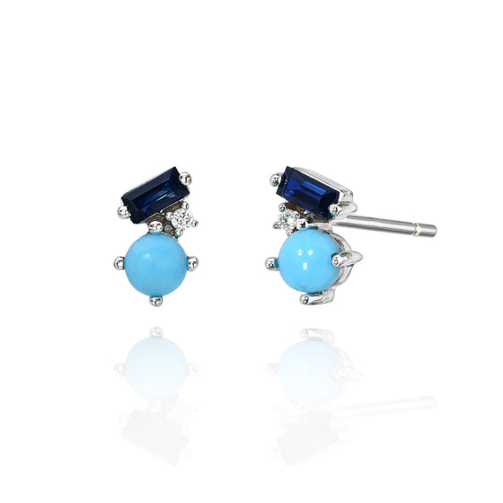 Mixed Cut Blue Sapphire & Turquoise Studs