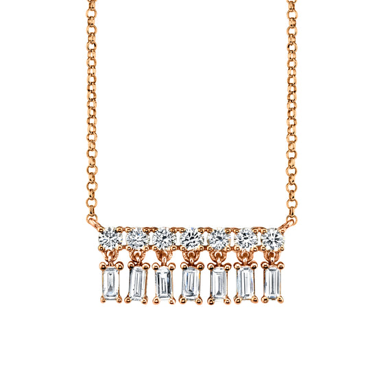 18K Gold, Diamond Baquette XSmall Bar Dangle Necklace