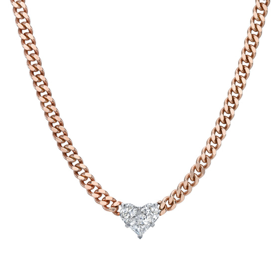 Medium Diamond Heart Pendant on 14K, 16" Rose Gold Link Chain
