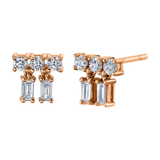 Mixed Cut Drop Diamond Stud Earrings