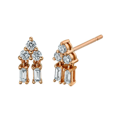 Mixed Cut Pyramid Drop Diamond Stud Earrings