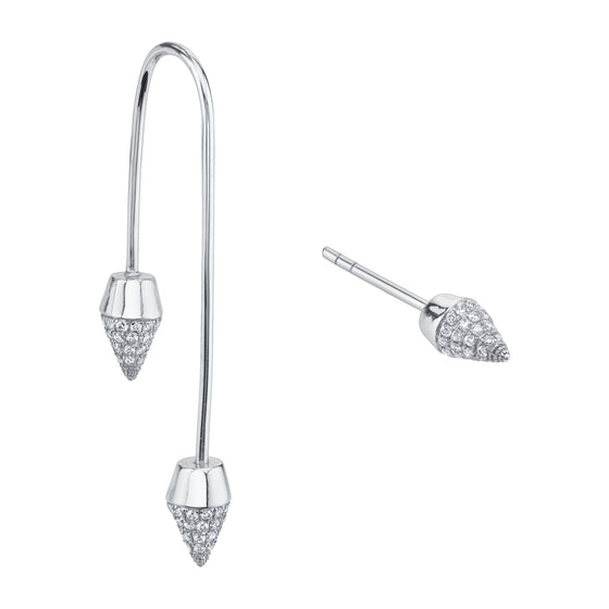 Diamond Spike Drop Earrings With Matching Spike Stud