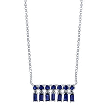  18K White Gold, Blue Sapphire Baquette X-Small Bar Dangle Necklace