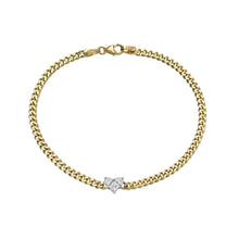  Small Diamond Heart on 14K Yellow Gold Link Chain Bracelet