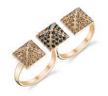  Rose Gold, Pave Black & Brown Diamond Double Finger Ring