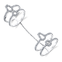  Pave White Diamond Hexagon Double Chain Ring