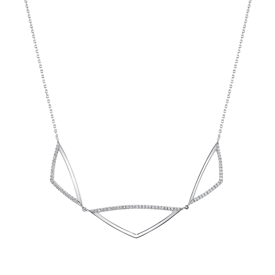18K White Gold, Pave Diamond Triple "V" Necklace