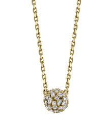  Yellow Gold Small Pave Mixed Cut Diamond Ball Necklace