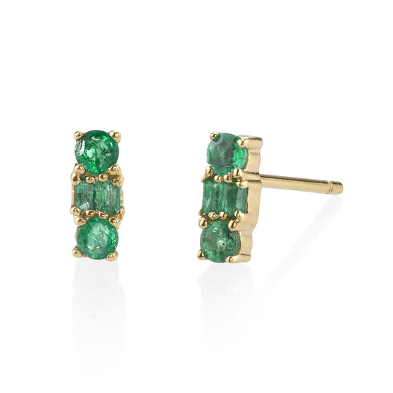 Yellow Gold MIxed Cut Emerald Stud Earrings