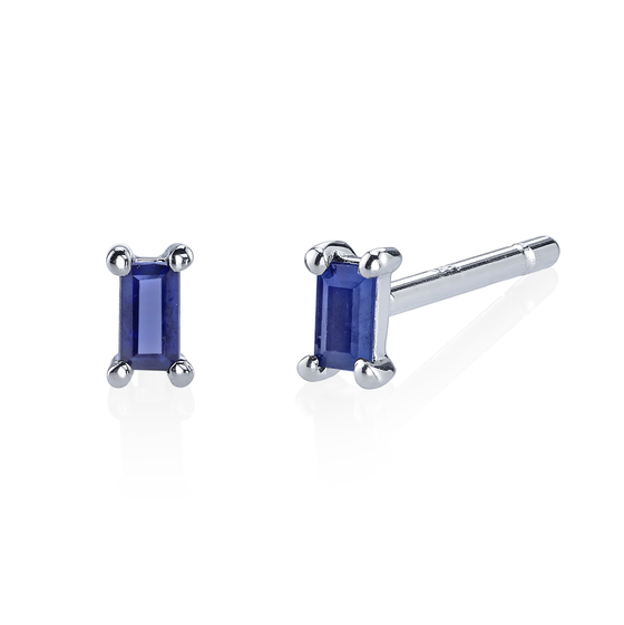 Single Blue Sapphire Baguette Stud Earrings