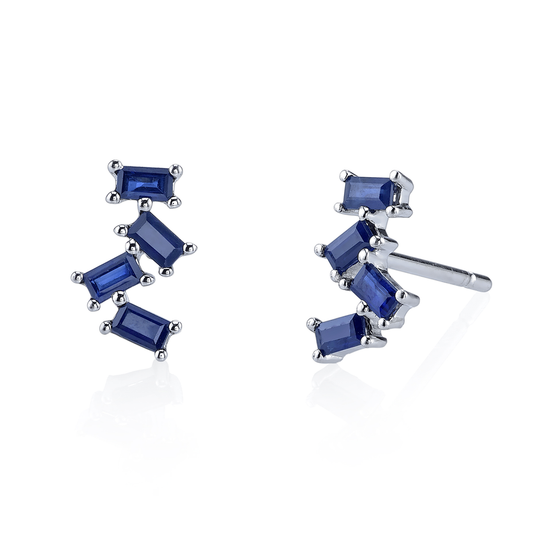 4 Blue Sapphire Baguette Stud Earrings