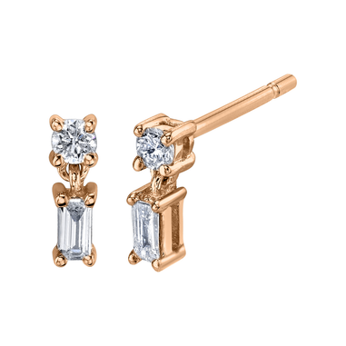 Mixed Cut Single Drop Diamond Stud Earrings