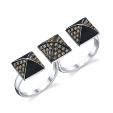  Pave Brown Diamond Ebony Wood Double Finger Ring